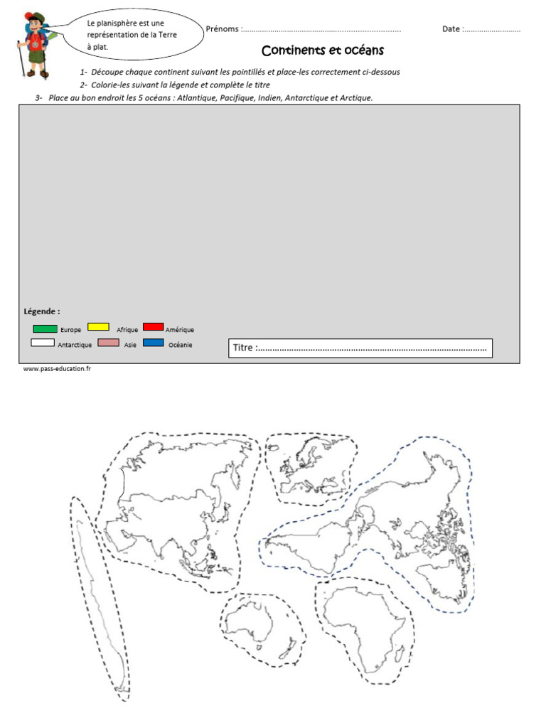 Planisphère : Continents et Océans CE1 | PDF