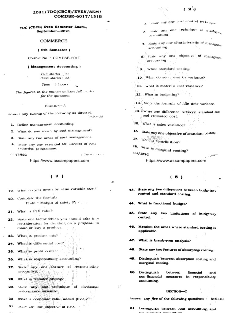 TDC 6 Sem Commerce Management Accounting 151b Sep 2021 | PDF