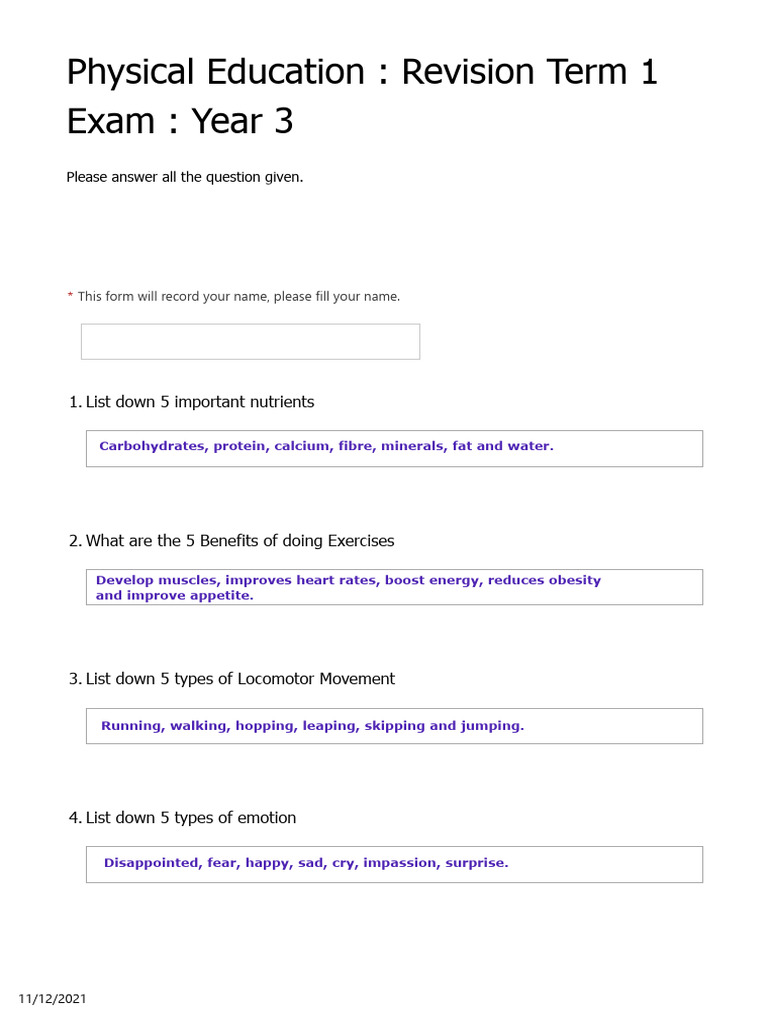Year 3 Physical Education Revision Guide | PDF