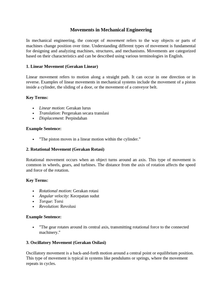 Types of Machine Movements Explained | PDF | Oscillation | Rotation