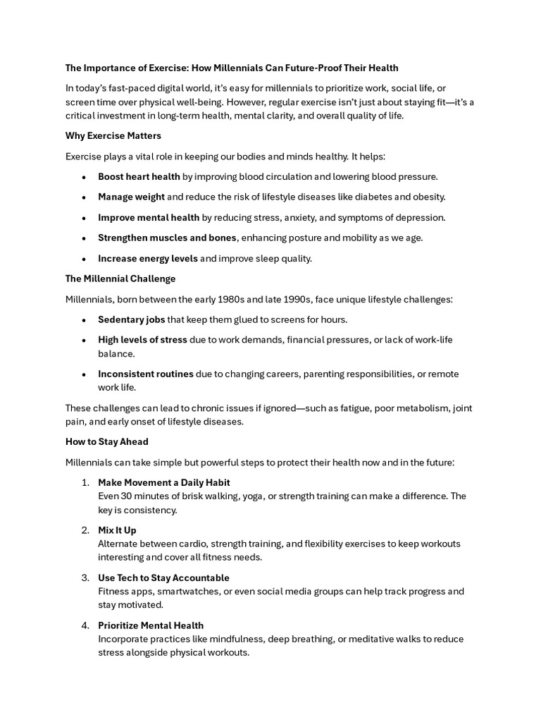 Exercise Tips for Millennial Health | PDF | Physical Fitness | Strength ...