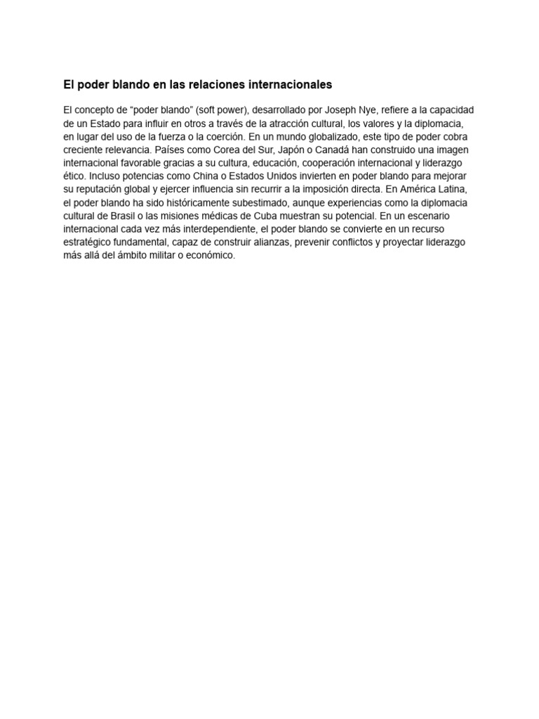 El poder blando en relaciones internacionales | PDF