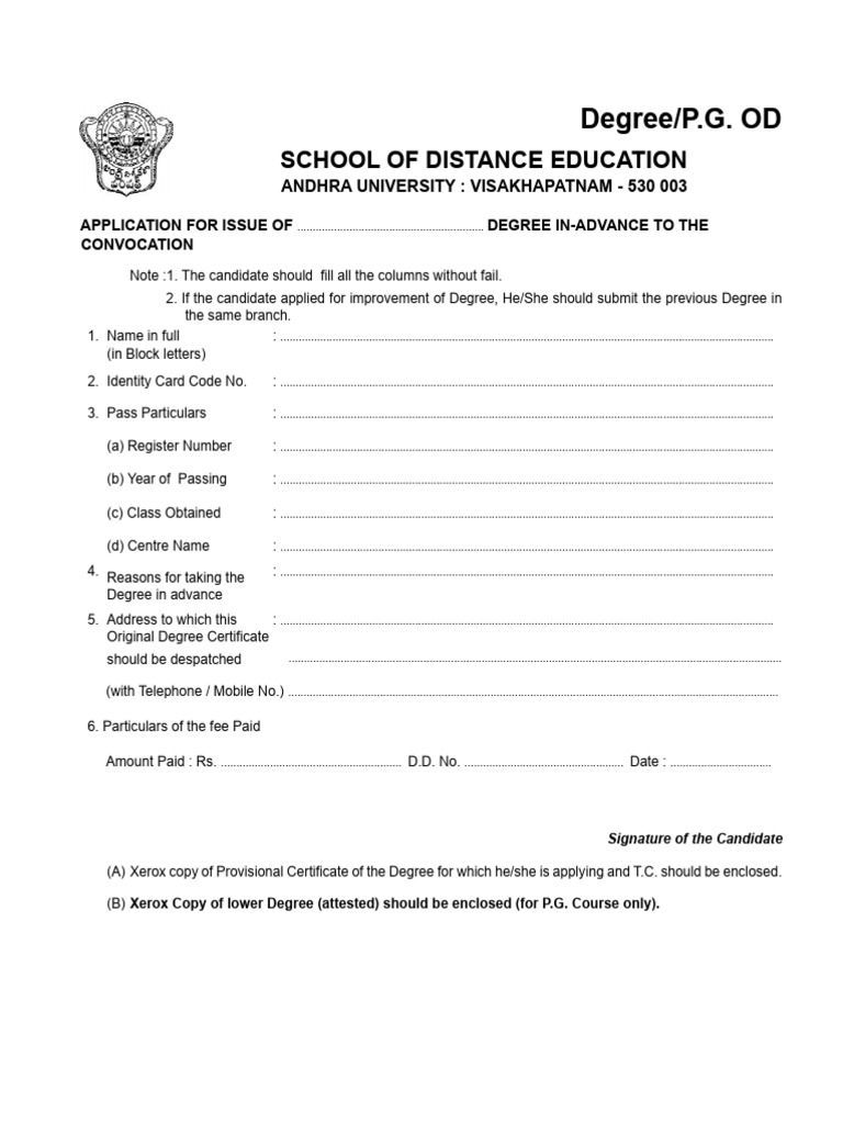 Advance Degree Application Form | PDF