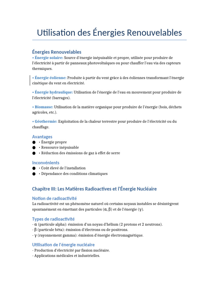 Énergies Renouvelables et Nucléaire : Enjeux | PDF