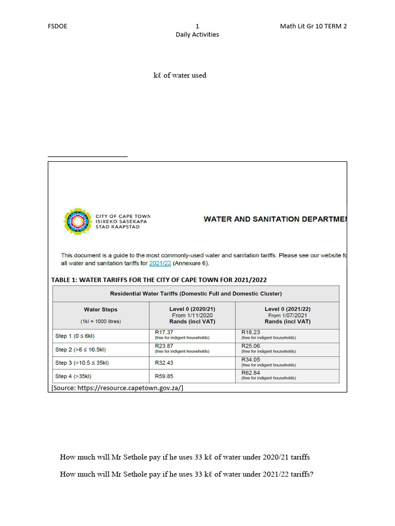 Understanding Tariff Systems in Math Lit | PDF | Fee | Banks