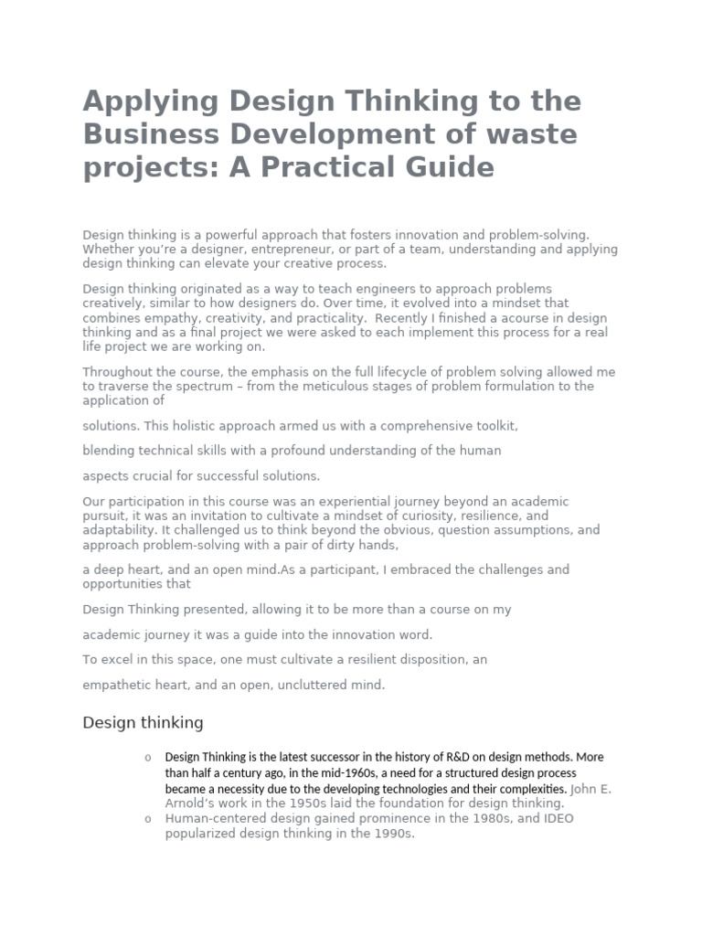 Applying Design Thinking To The Business Development of Waste Projects ...