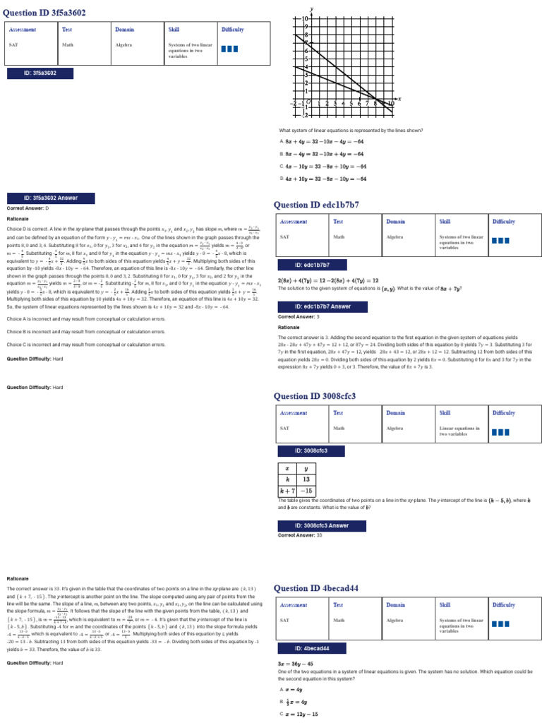 SAT Math: Systems of Linear Equations | PDF | Equations | Algebra