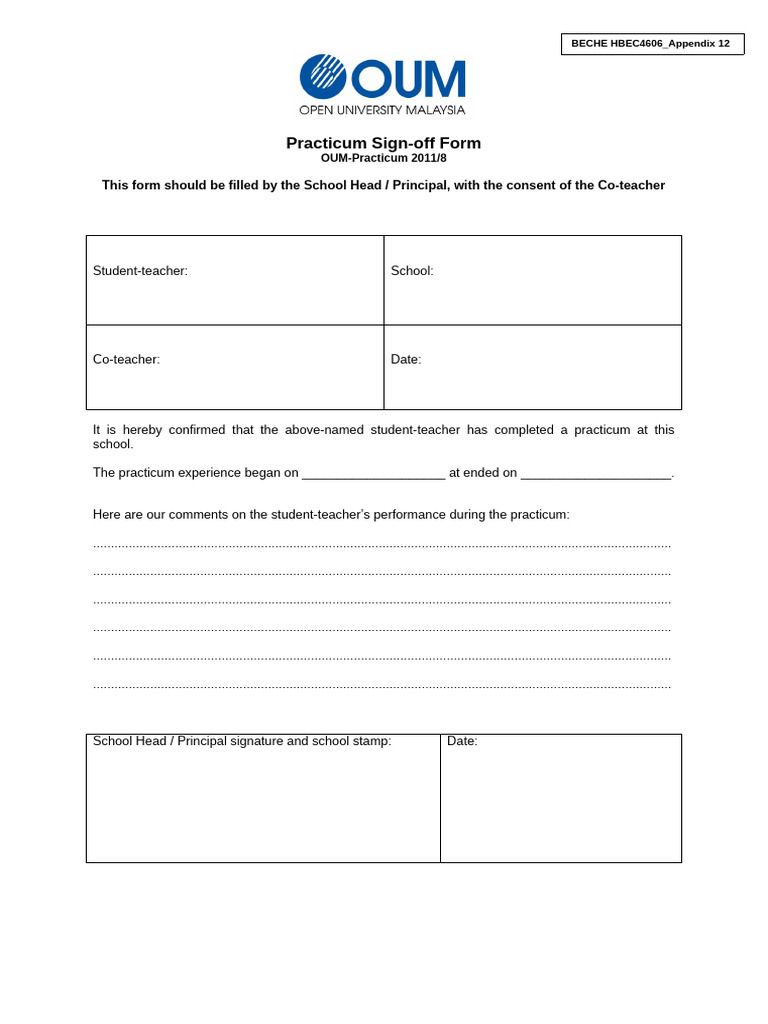 Appendix 11 Practicum Sign Off | PDF