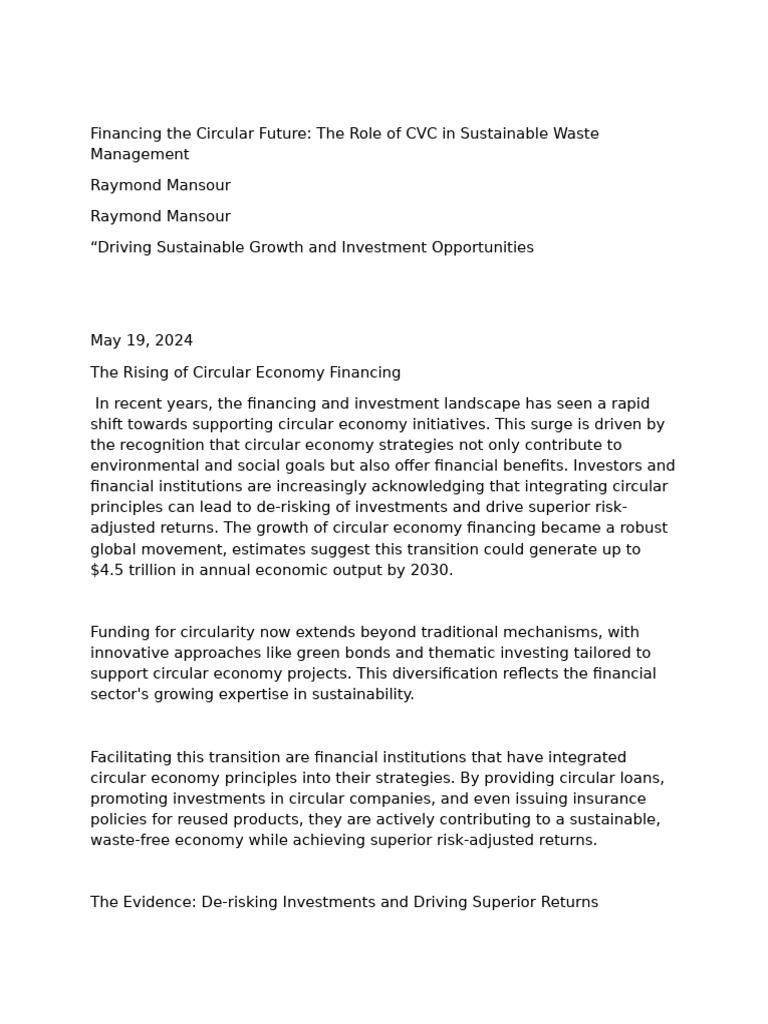 CVC's Impact on Circular Economy Financing | PDF | Sustainability ...