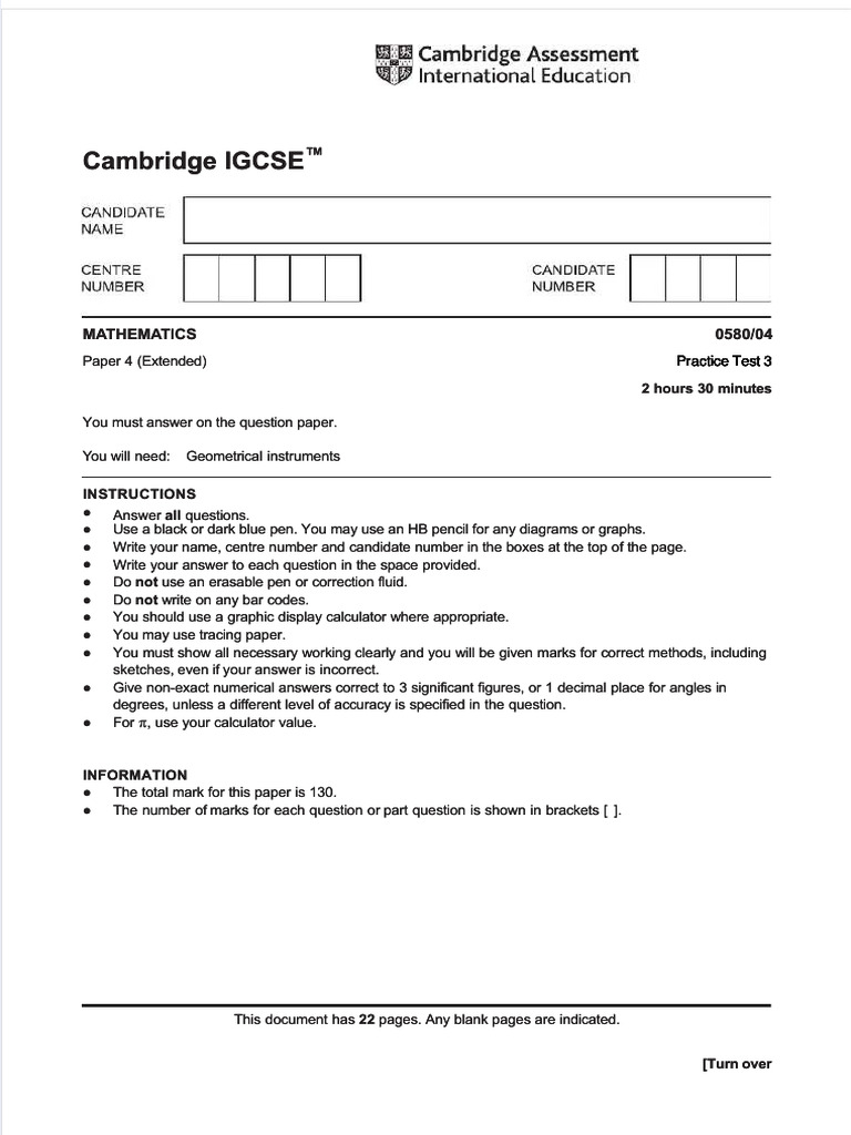 Math Practice Test 3 Paper 4 2024 | PDF | Circle | Mathematics