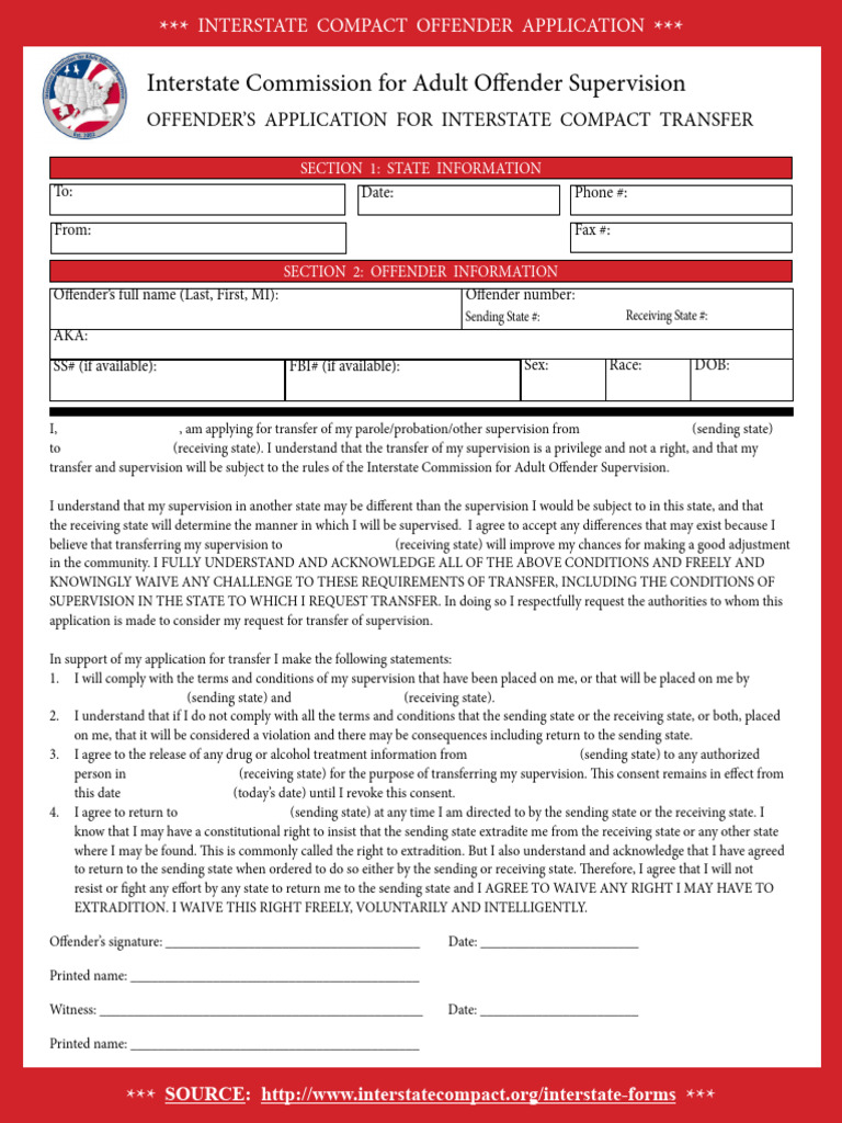 Interstate Compact Transfer Application | PDF | Misconduct | Common Law