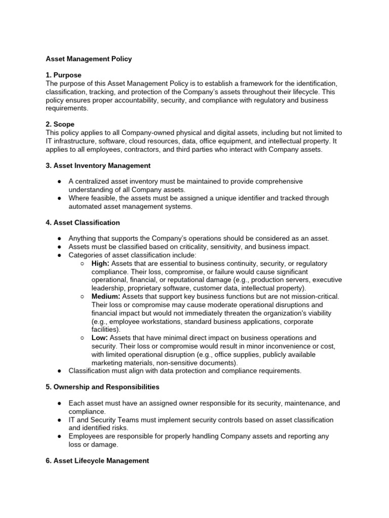 Asset Management Policy Overview | PDF | Regulatory Compliance | Asset ...