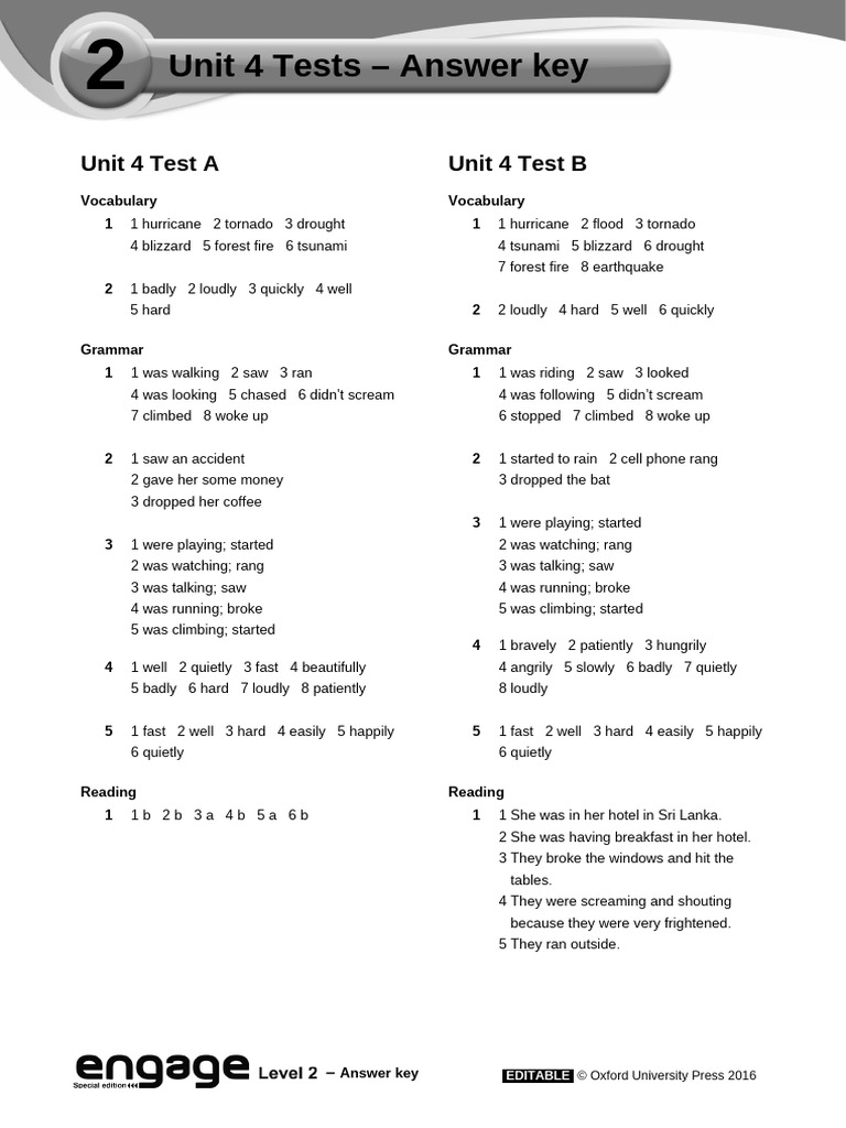 Engage 2 Unit 4 Tests Answer Key | PDF | Tropical Meteorology ...