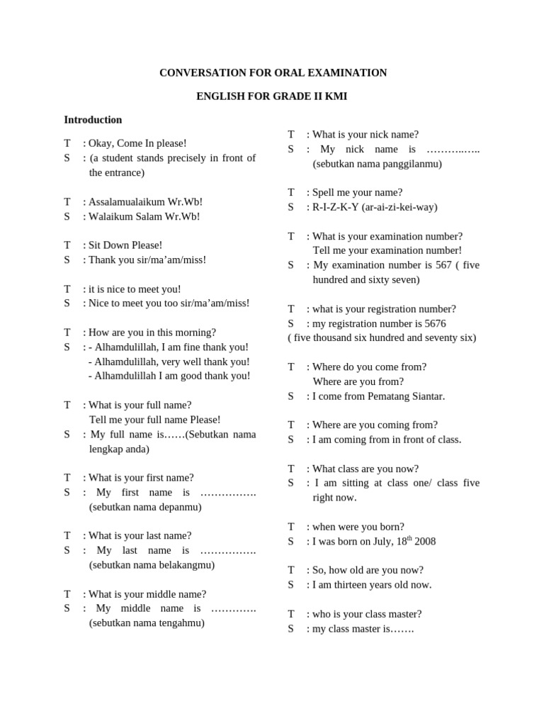 Conversation For Oral Examination | PDF | Perfect (Grammar ...