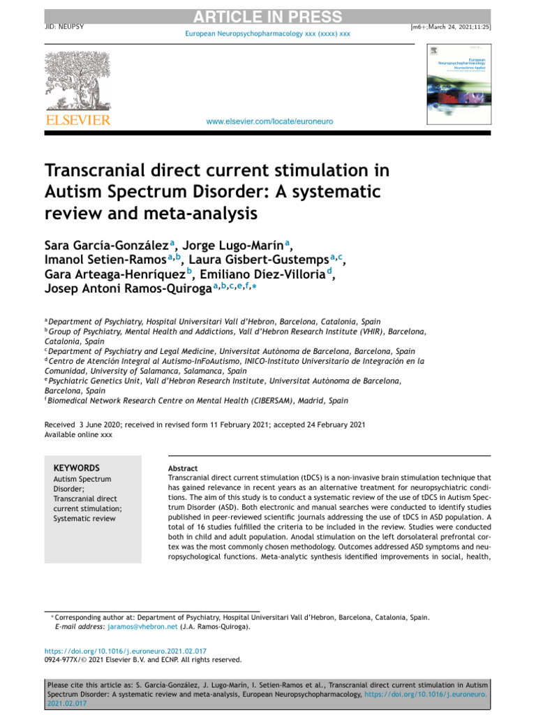 tDCS for Autism Spectrum Disorder | PDF | Autism | Neuroscience