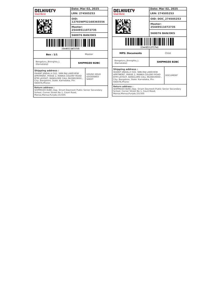 Banglore Label | PDF