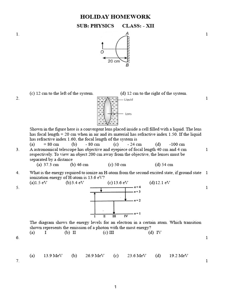 Physics Holiday Homework for Class XII | PDF | Atomic Nucleus | Binding ...