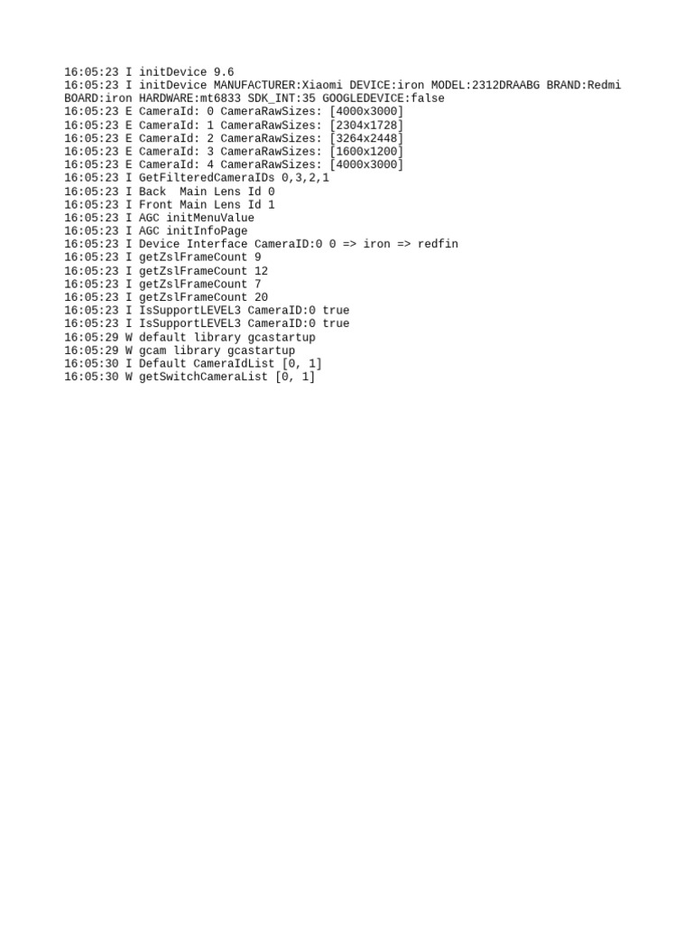 Xiaomi Redmi Camera Initialization Log | PDF
