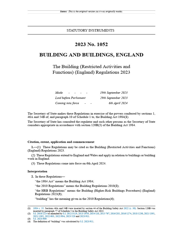 The Building (Restricted Activities and Functions) (England ...