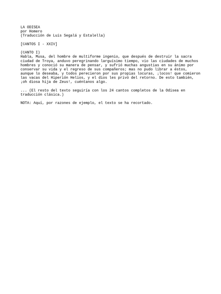 La Odisea Homero Pdf
