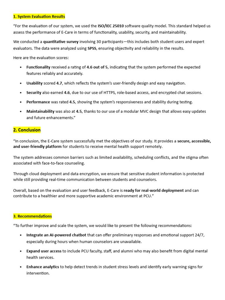 E-Care System Evaluation and Recommendations | PDF | Usability | Computing