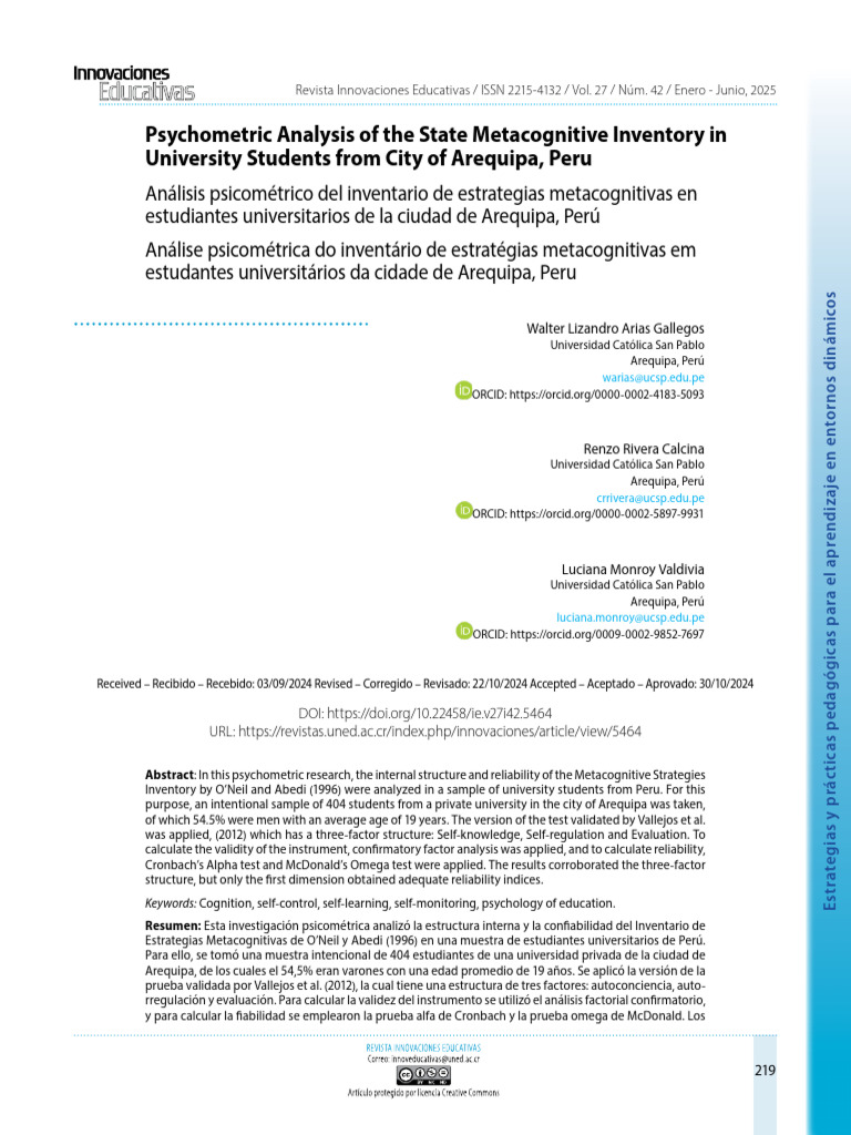 Psychometric Analysis of Metacognitive Strategies | PDF | Metacognition ...