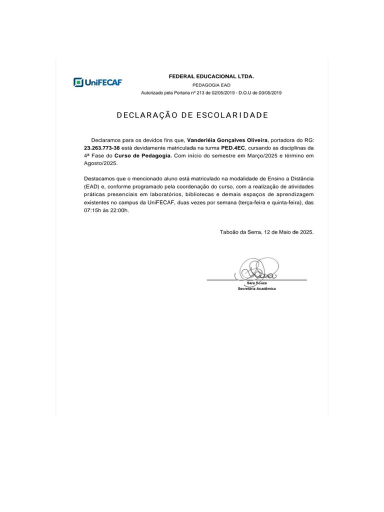 Declaração Faculdade | PDF