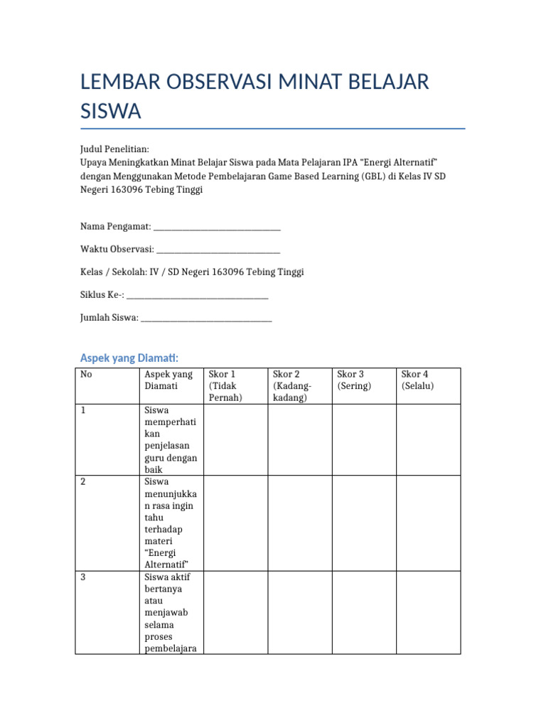 Observasi Minat Belajar Siswa IPA GBL | PDF