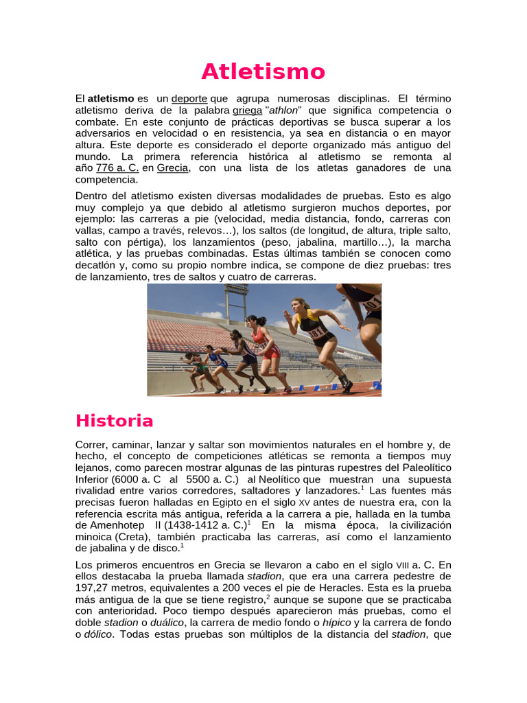 Historia y modalidades del atletismo | PDF | Deporte del atletismo ...