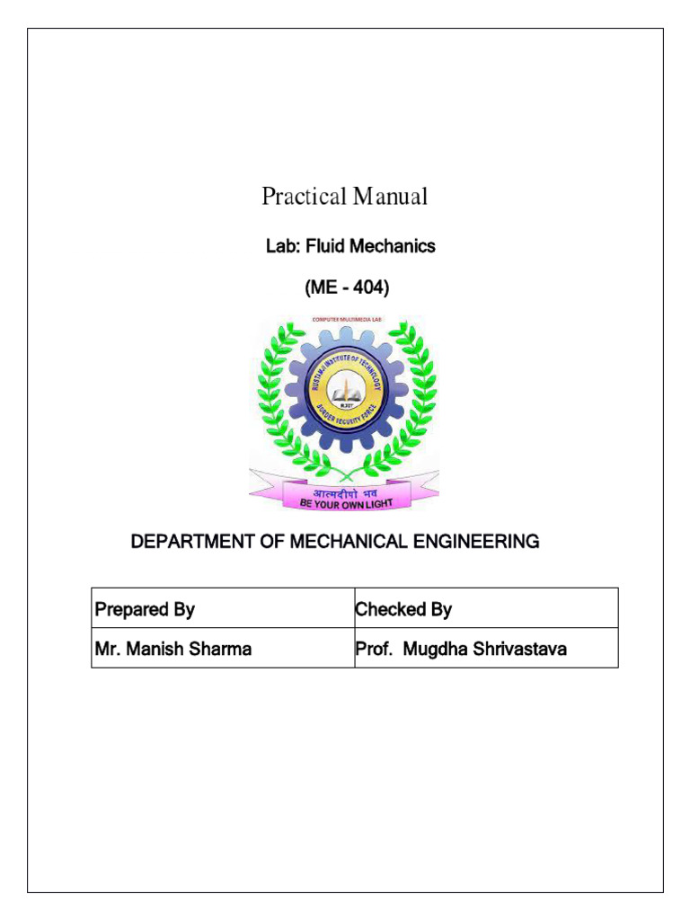 ME 404 FM LAB MANUAL 2024 V | PDF | Fluid Dynamics | Continuum Mechanics
