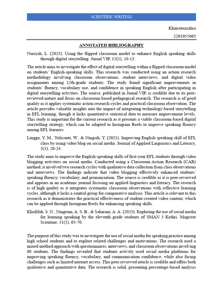 Enhancing EFL Speaking Skills via Social Media | PDF | English As A ...
