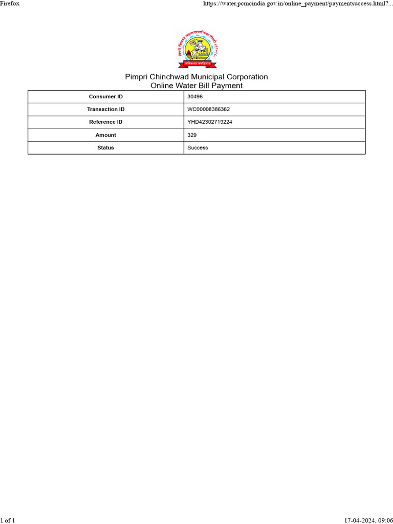 PCMC Online Water Bill Payment Success | PDF