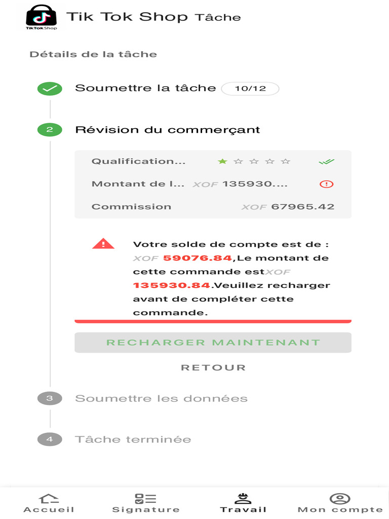 Tâche TikTok Shop : Soumission et Solde | PDF