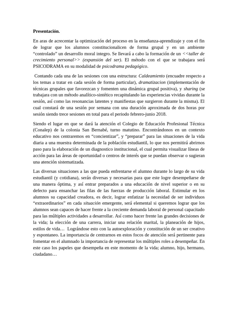 Taller de Crecimiento Personal con Psicodrama | PDF | Comunicación ...