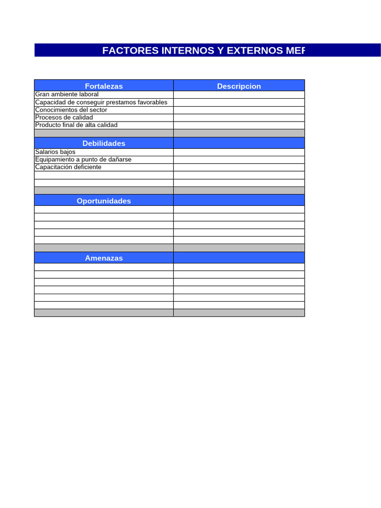 Plantilla Excel Matriz Mefe y Mefi | PDF | Economias | Business