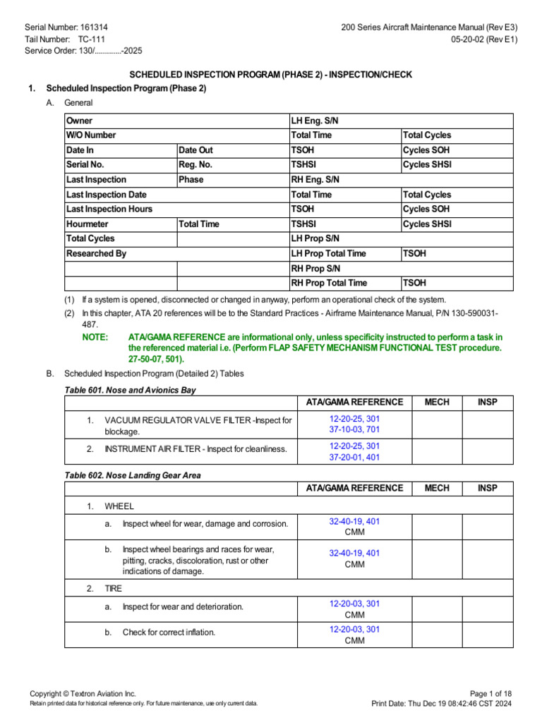 BB666 Scheduled Inspection Overview | PDF | Leak | Empennage