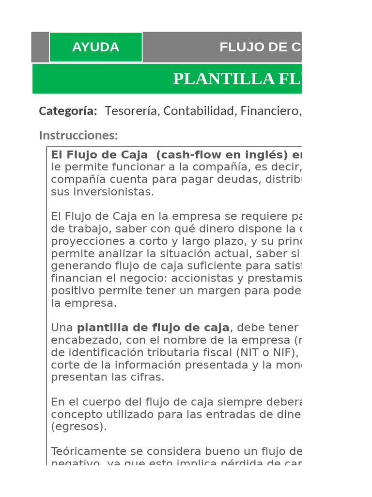 Plantilla de Flujo de Caja en Excel | PDF | Flujo de efectivo | Dinero