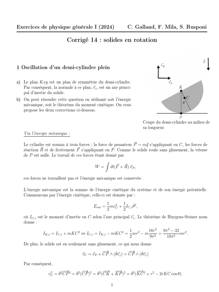 Oscillations d'un demi-cylindre plein | PDF | Moment d'une force | Rotation