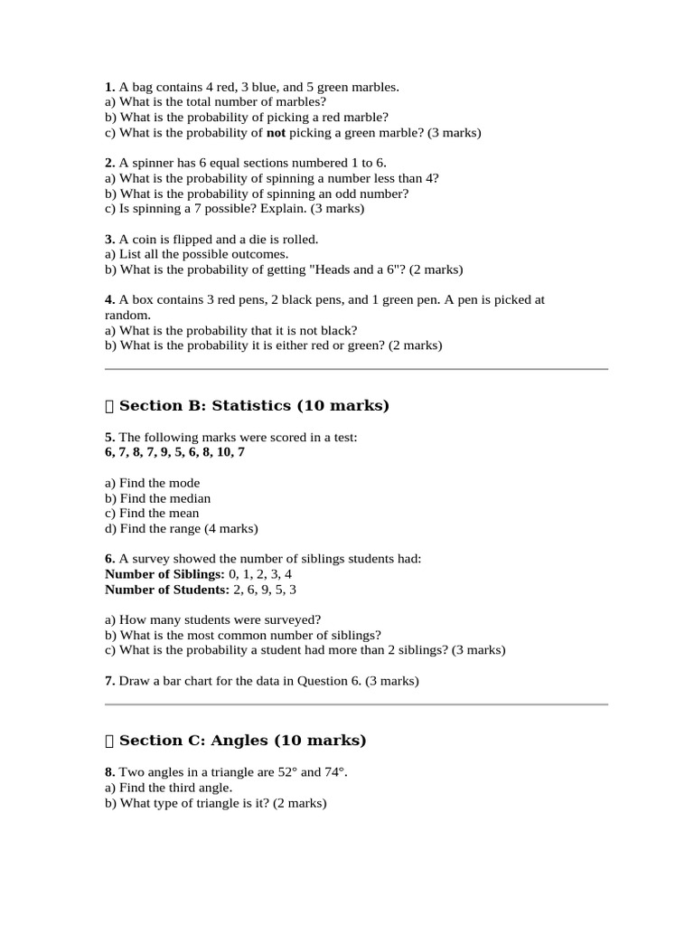 Probability and Statistics Exercises | PDF | Angle | Probability