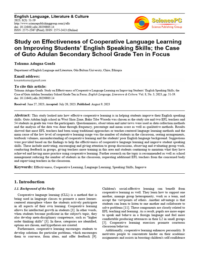 Cooperative Learning's Impact on English Speaking Skills | PDF ...