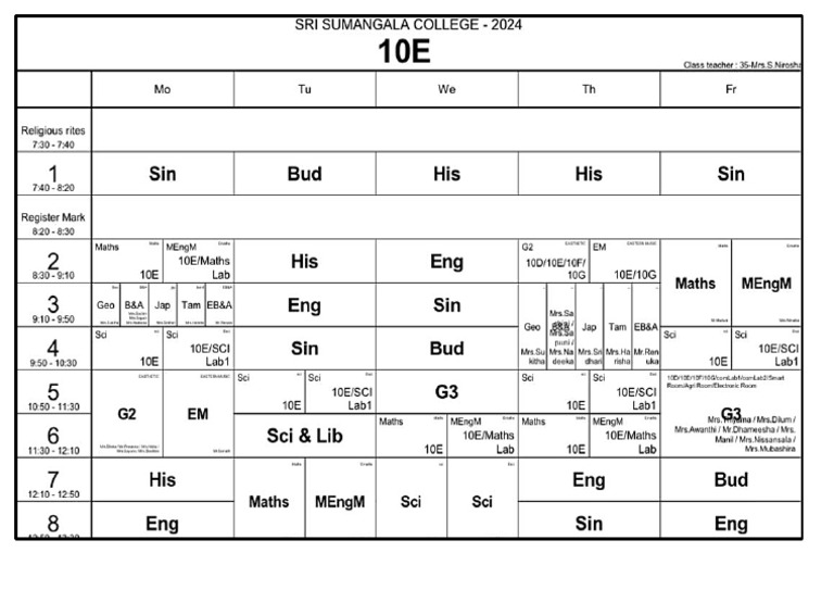 Time Table 10 E | PDF