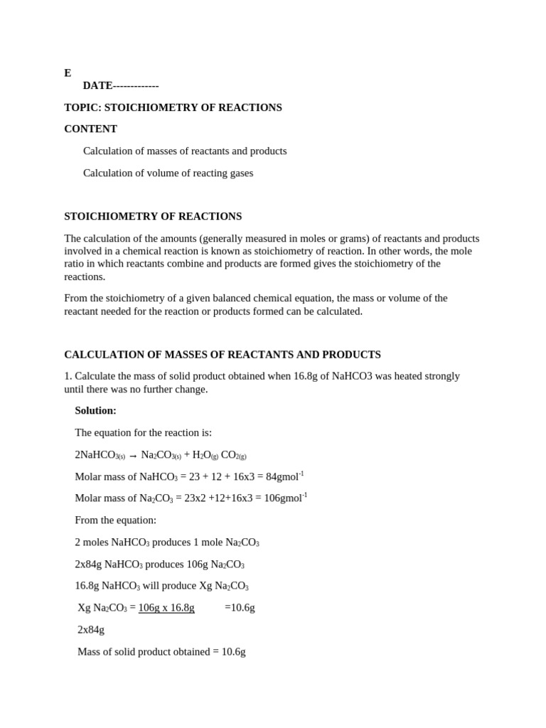 Stoichiometry Calculations in Reactions | PDF | Stoichiometry | Mole (Unit)