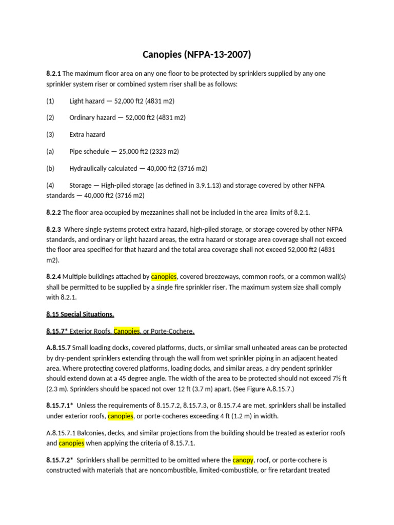 NFPA 13-2007 Canopy Sprinkler Guidelines | PDF | Fire Sprinkler System ...