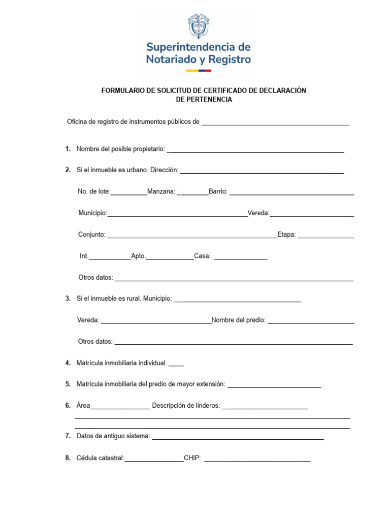 Solicitud de Certificado de Pertenencia | PDF