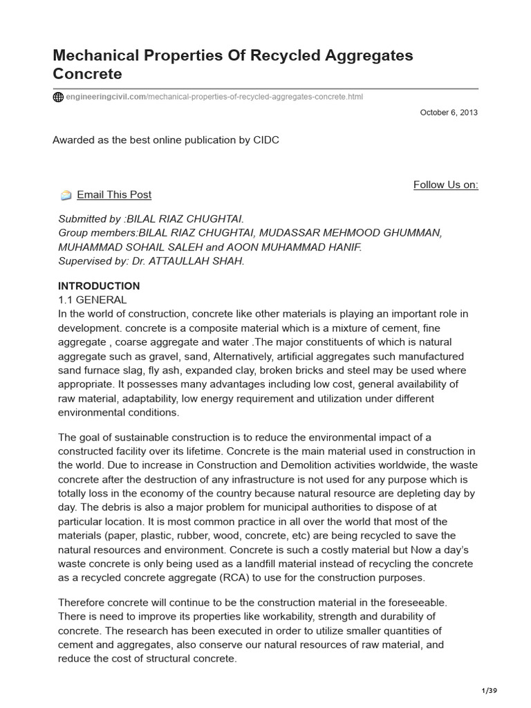 Mechanical Properties of Recycled Concrete | PDF | Concrete ...
