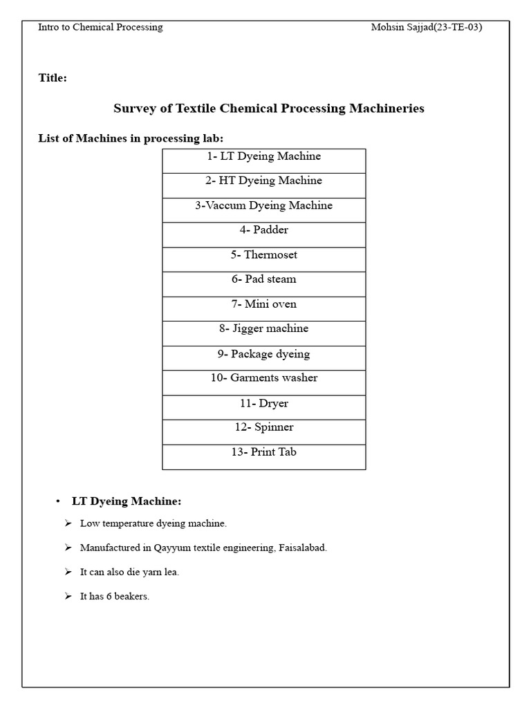 Chemical Processing (Lab 1) Survy 3 | PDF | Dyeing | Secondary Sector ...