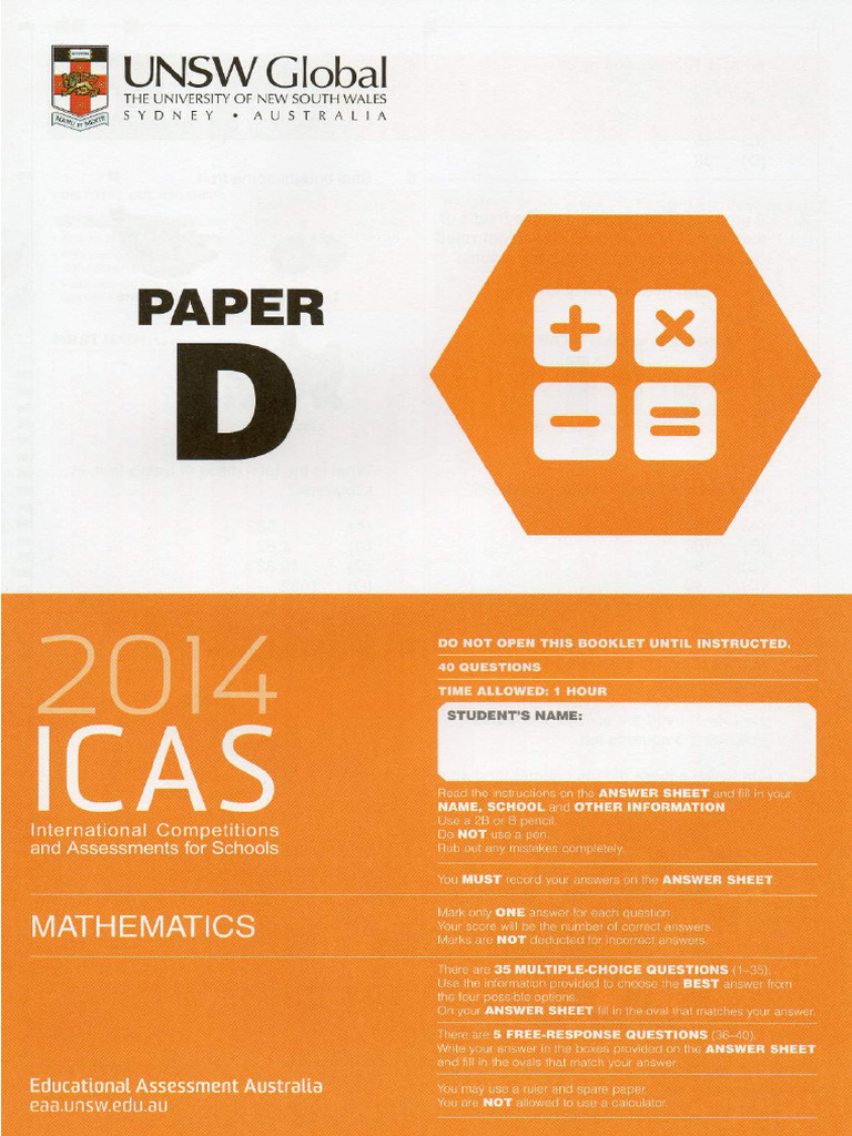 Maths D 2014 With Answers | PDF