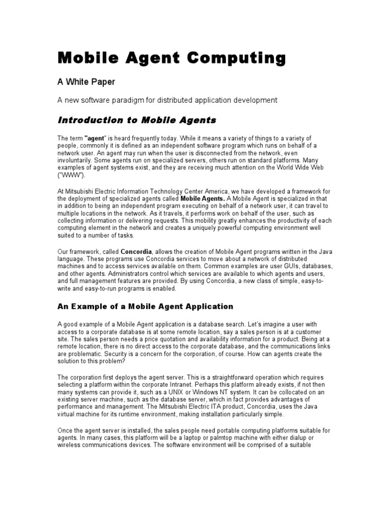 Mobile Agent Computing Framework Overview | PDF | Java (Programming ...