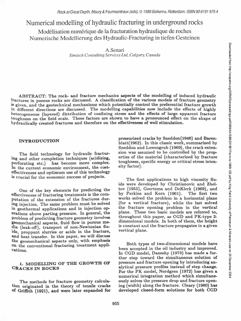 Numerical Modelling of Hydraulic Fracturing in Underground Rocks | PDF ...