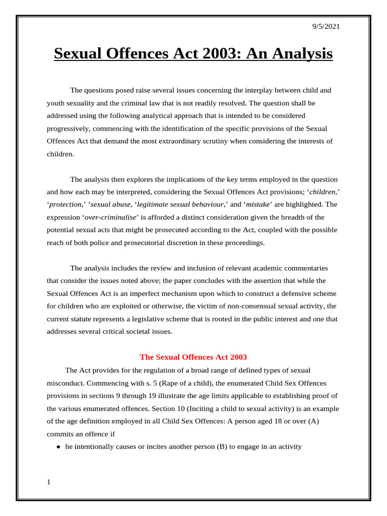 Sexual Offences Act 2003 (An Analysis) | PDF | Crimes | Crime & Violence